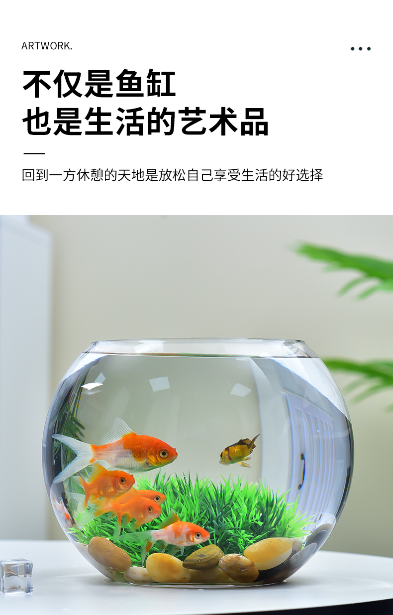 桌面生态小鱼缸客厅小型家用创意造景金鱼缸办公桌懒人玻璃水族箱 15