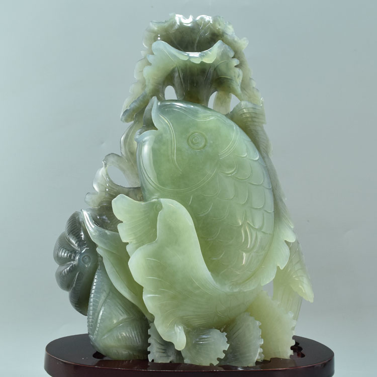 岫玉摆件岫玉鱼摆件辽宁岫岩玉石鱼摆件精品鲤鱼摆件升职礼物 10号
