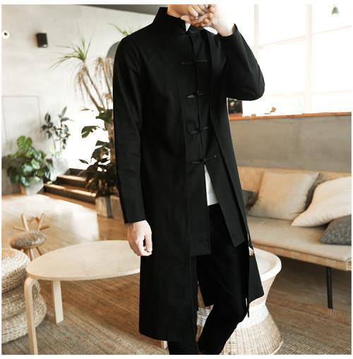 兄弟登 中山装中华立领男青年秋季唐装男青年中国风大码中长款风衣