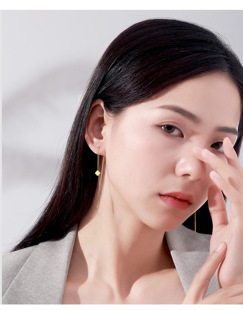 翡德丽轻奢珠宝四叶草耳线耳坠女流苏长款金耳坠新款