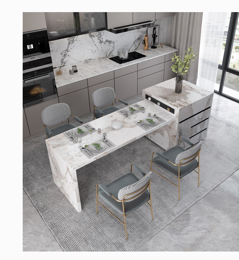 可狄(kedi) 轻奢岩板岛台餐桌一体可伸缩开放式厨房中岛台小户型西厨