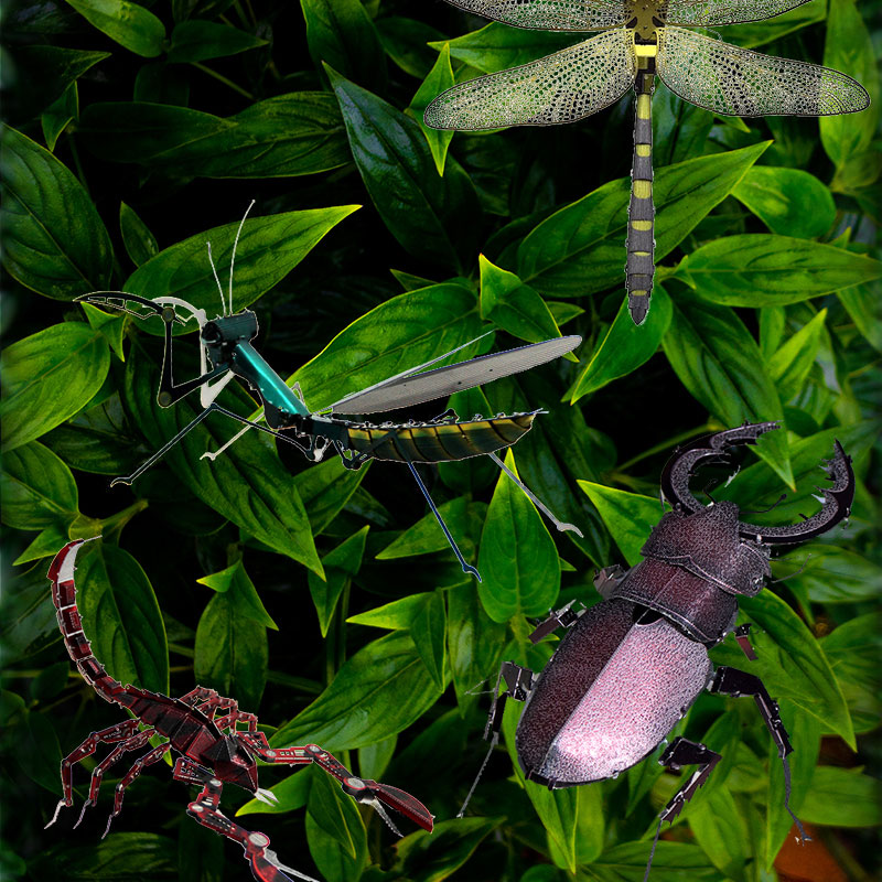 迷你昆虫 可试玩 金属diy拼装模型3d迷你立体拼图 彩色机器昆虫螳螂