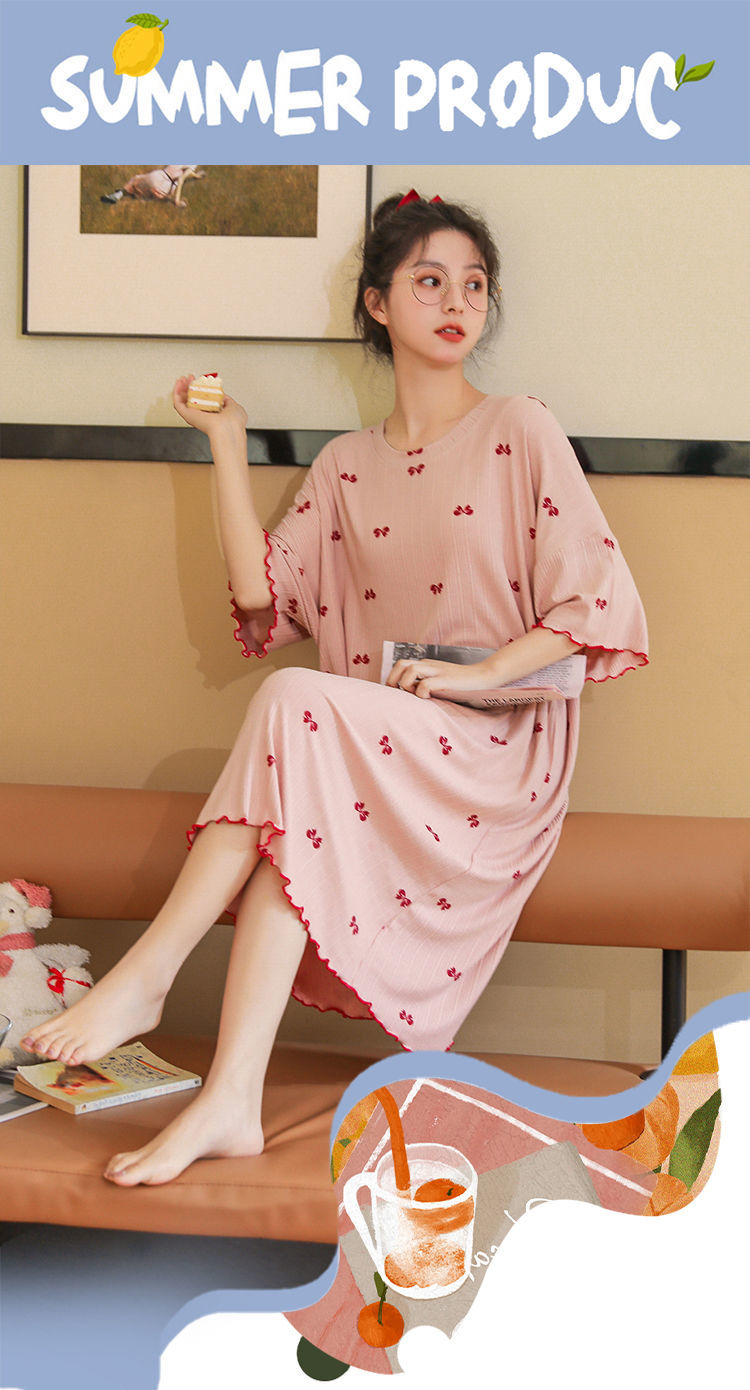 女士夏季睡裙睡裙女夏季短袖年时尚简约睡衣可外穿莫代尔家居服5809xl