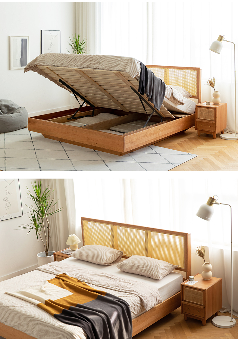 帝项箱体床箱体床全实木无床头日式北欧樱桃木悬浮气压储物床高箱收纳