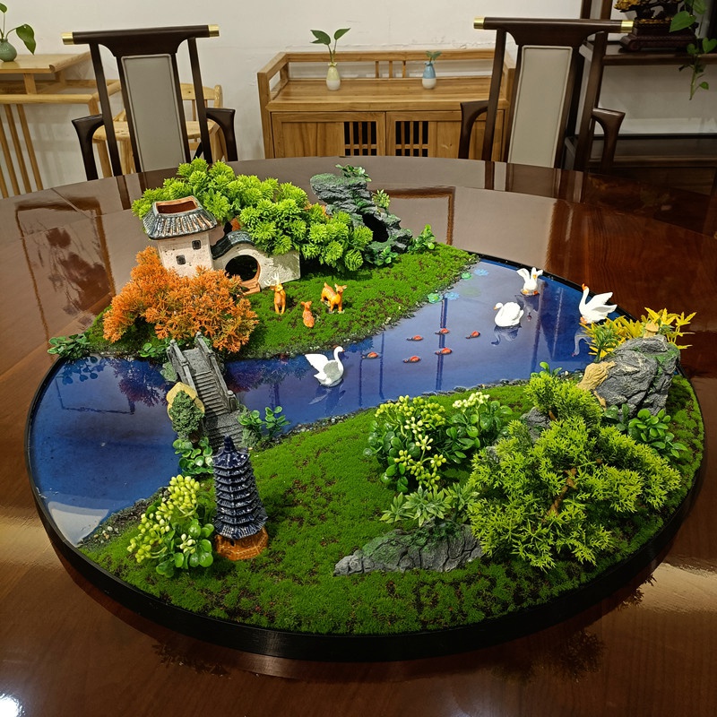 别颖大型酒店餐桌转盘摆件电动转盘盆景工艺品微缩景观圆形转盘花工艺