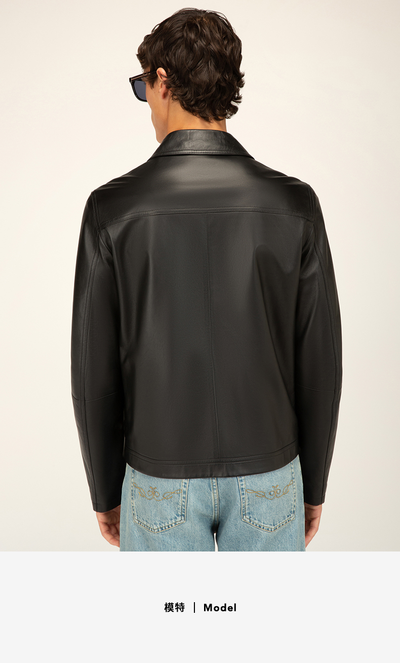 【618盛典】bally/巴利官方新款男士黑色羊皮革皮衣外套上衣6239953