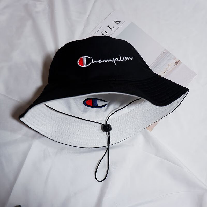 champion冠军秋季时尚双面渔夫帽男女日系百搭黑白刺绣遮阳防嗮盆帽