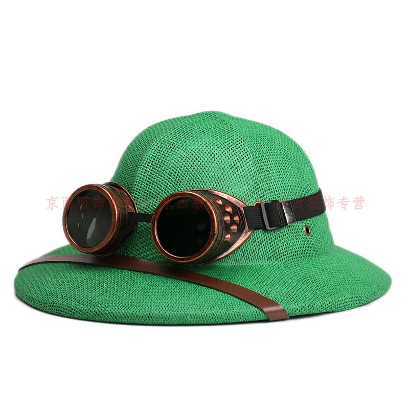 考克帽镜蒸汽朋克探险家安全木髓盔遮阳防晒中山越南马术考克礼草帽