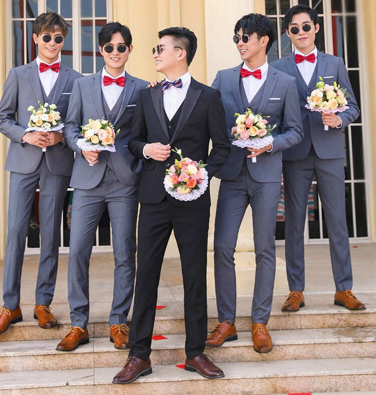 穿搭易打理 服西服套装男士大码西装正装婚礼新郎兄弟团伴郎礼服租赁