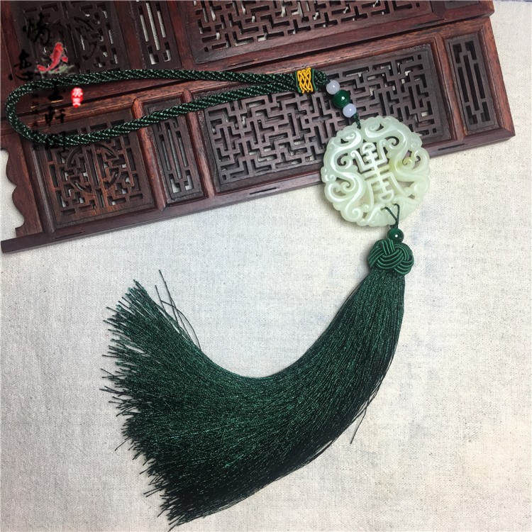 oujueya 古风腰佩 岫玉玉佩双龙流苏车挂腰佩腰挂汉服配挂男款挂件