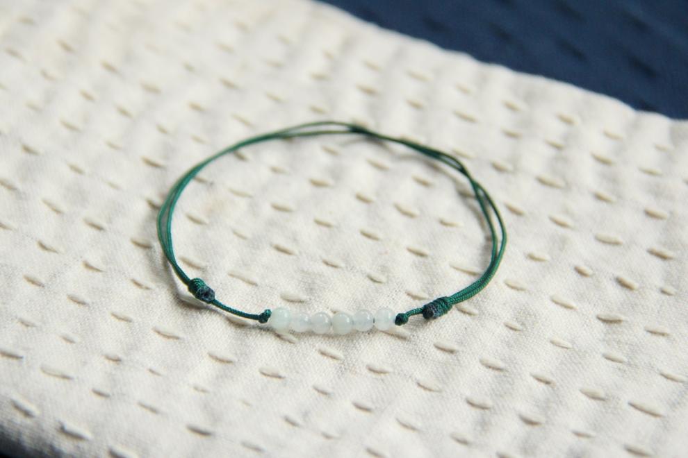 手工翡翠玉珠脚链手链六六大顺平安男女礼物 深绿绳脚链【图片 价格