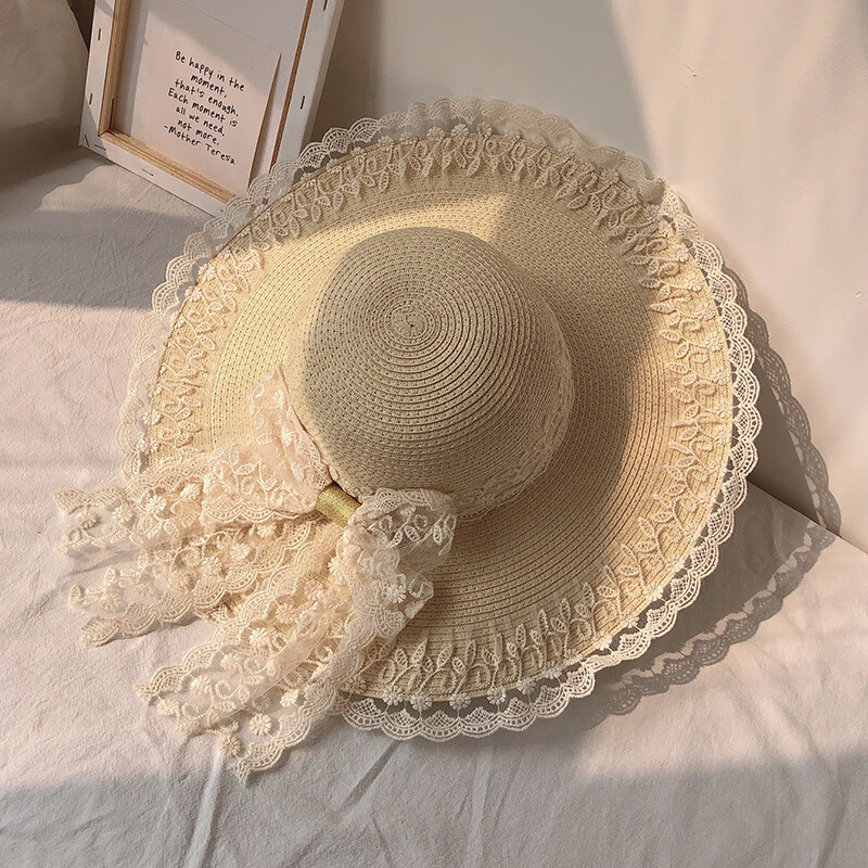 bibing lolita公主草帽蕾丝蝴蝶节日系软妹帽子女遮阳防晒法式名媛风