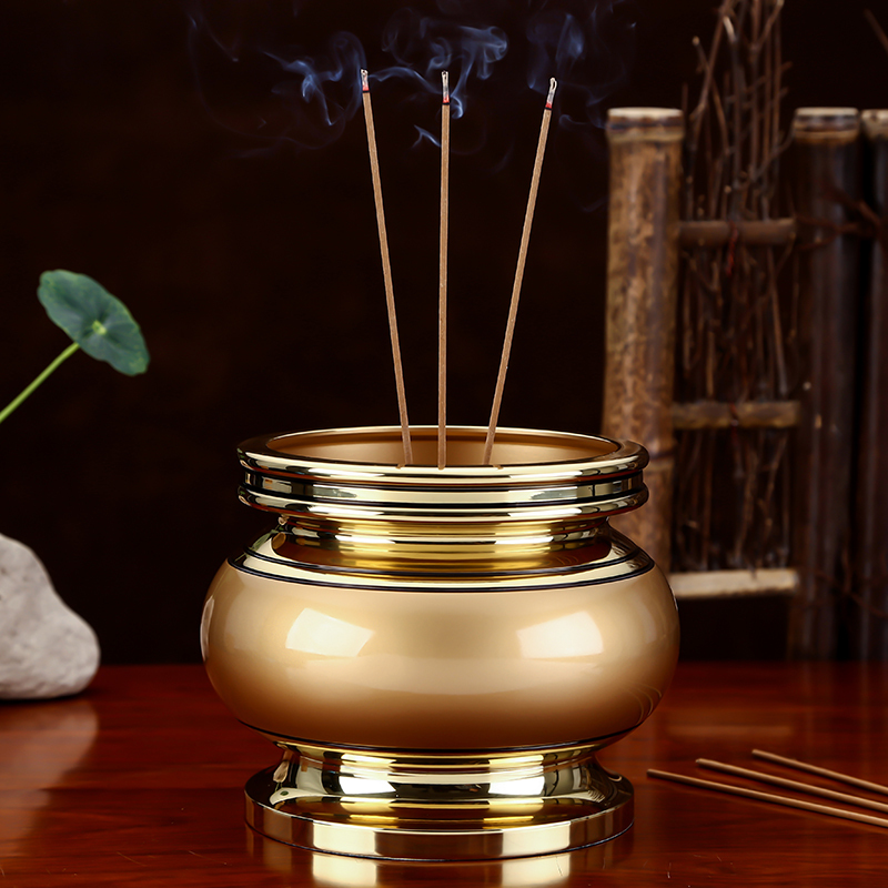 盛凡纯铜香炉供奉家用供佛拜神烧香祭祖关公财神香炉10寸财神款外直径