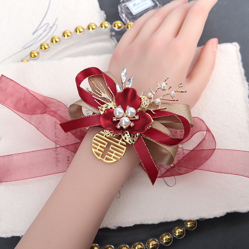 结婚胸花 婚礼胸花中式婚礼襟花父母红色胸花嘉宾家人全套新郎新娘