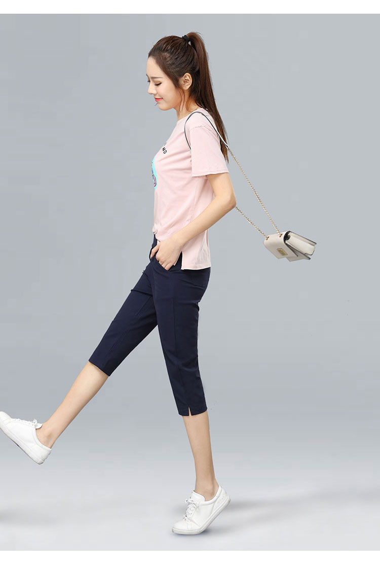 七分裤女韩版休闲裤小脚裤2019夏季新款开叉显瘦时尚哈伦裤女裤 黑色