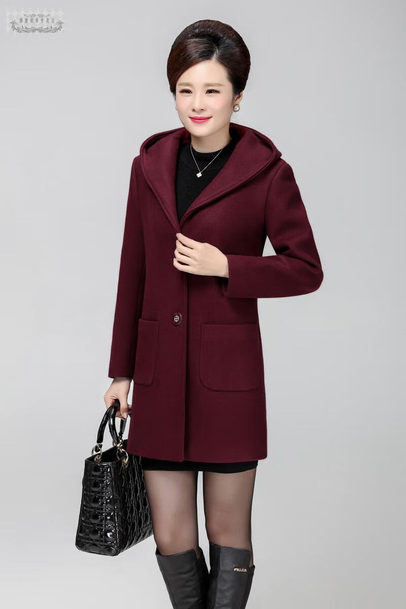 雅鹿京选特价中老年女毛呢外套加肥加大妈妈羊绒大衣4050岁带帽呢子衣
