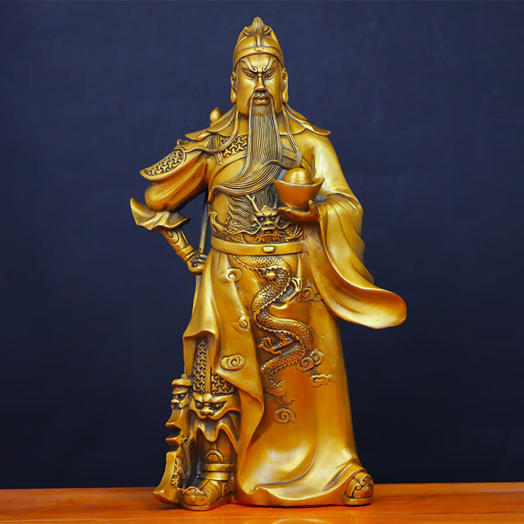 木卫 铜关公佛像摆件纯铜武财神关二爷神像供奉元宝关公铜像工艺品