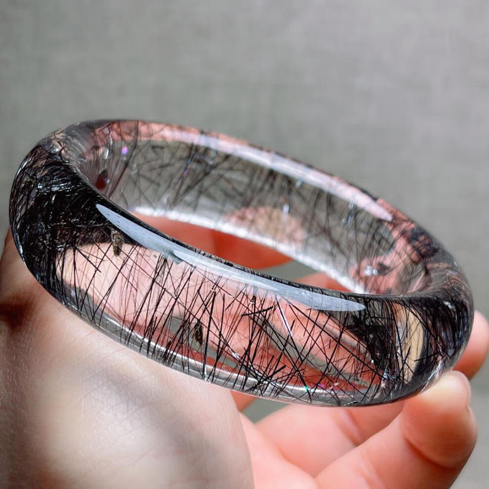 古珍黑发晶手镯顺发水晶黑发丝大圈口59女款个性手环一物一图送长辈