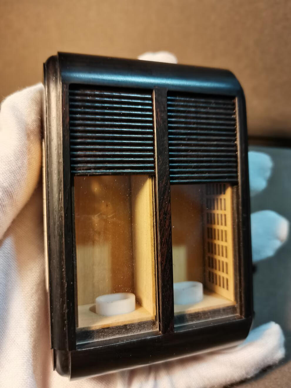 竹蛉盒 单双格张圣林制卷帘门竹蛉黄蛉金钟双阁竹蛉盒全榫头木红木 双