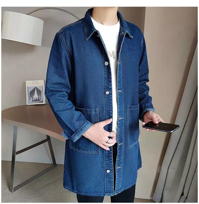 趣仕达新品长衣外套男牛仔风衣中长款男士春秋季潮流百搭男装帅气宽松