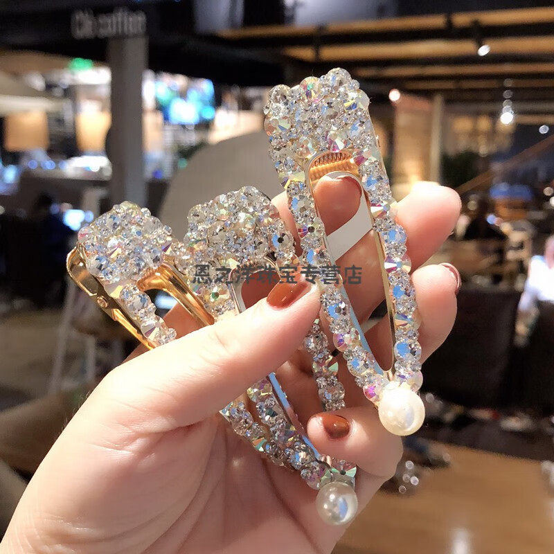 发夹女韩国网红刘海夹头饰后脑勺发卡带钻边夹少女钻石夹简约气质金色