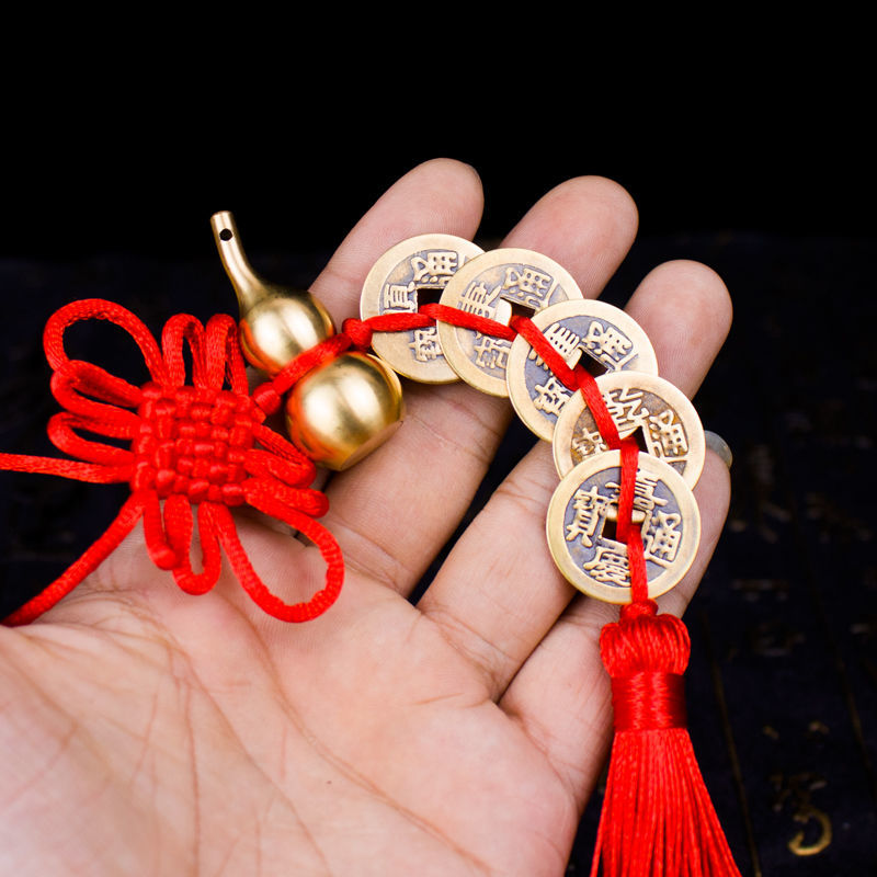 五帝钱化解门对门人财两旺铜葫芦挂件五帝铜钱门口中国结 1串 挂钩