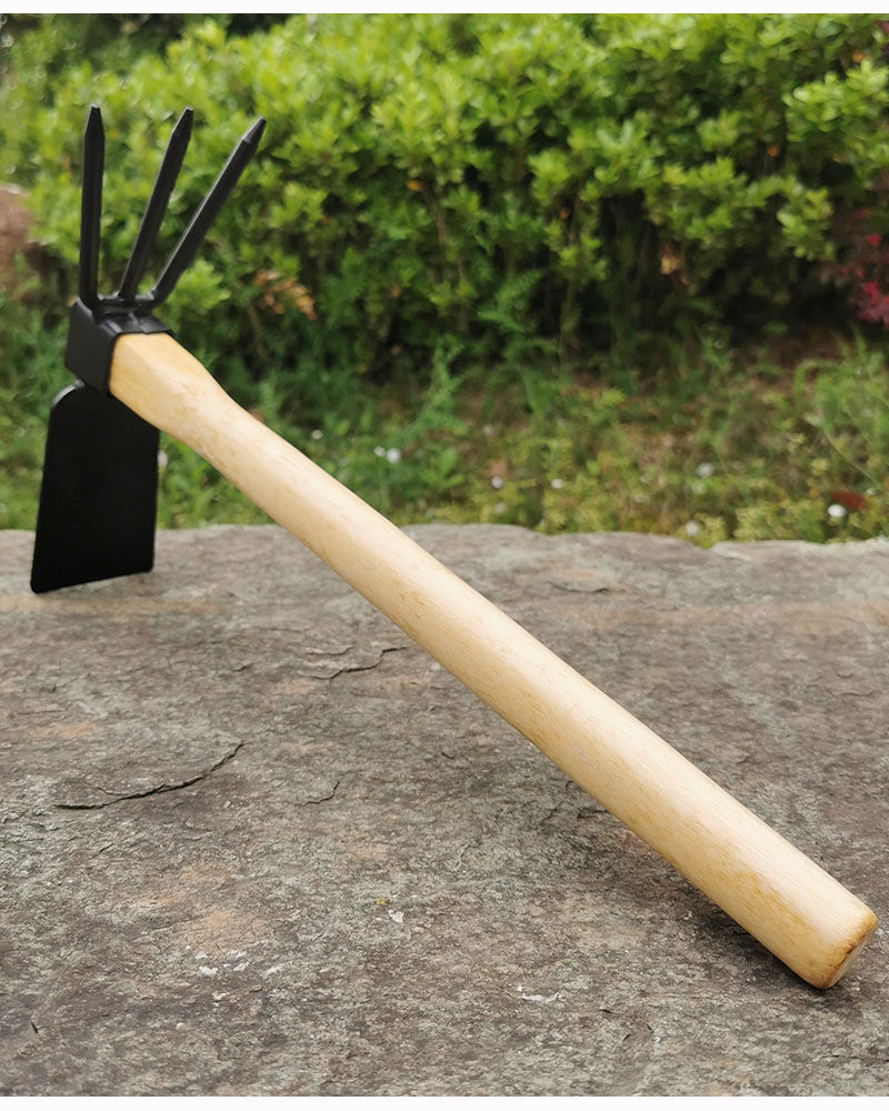 钓鱼除草锄草种菜短木柄农具小锄头- 加厚全钢羊角锄镐(青冈木)【图片