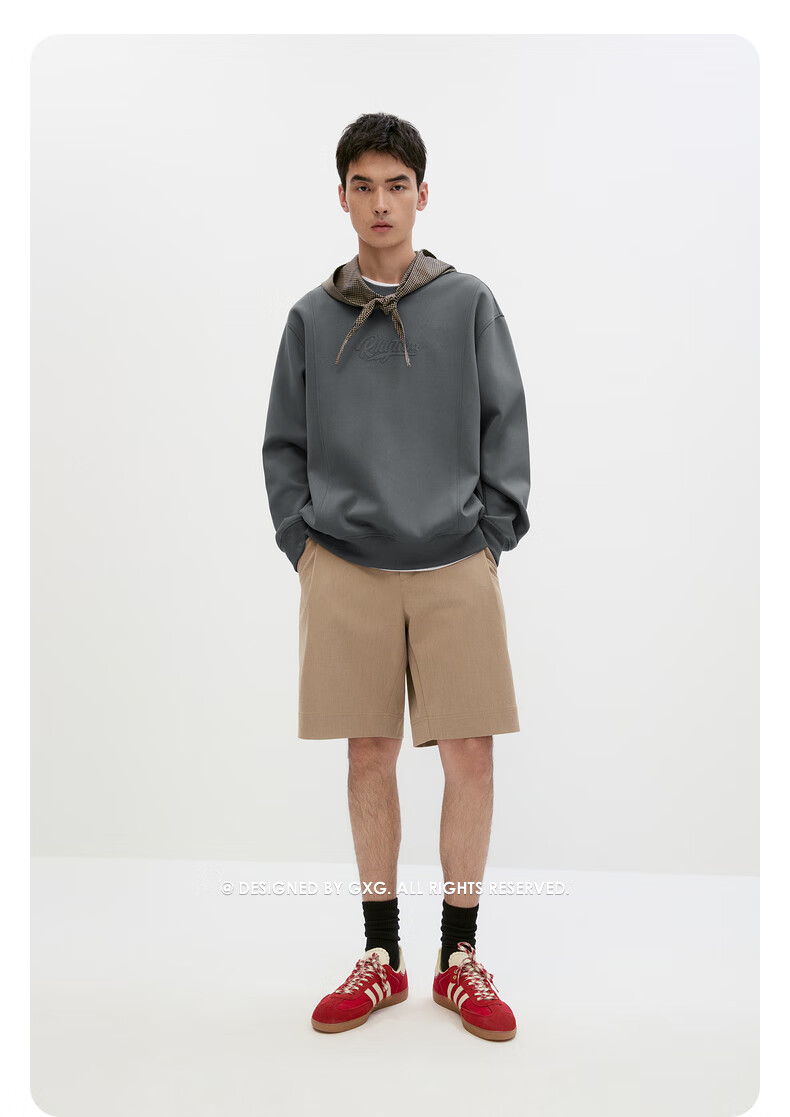 GXG Men's Simple Fashion Crew Neck Loose Sweatshirt Autumn 2024 New Dark Gray 175/L 6