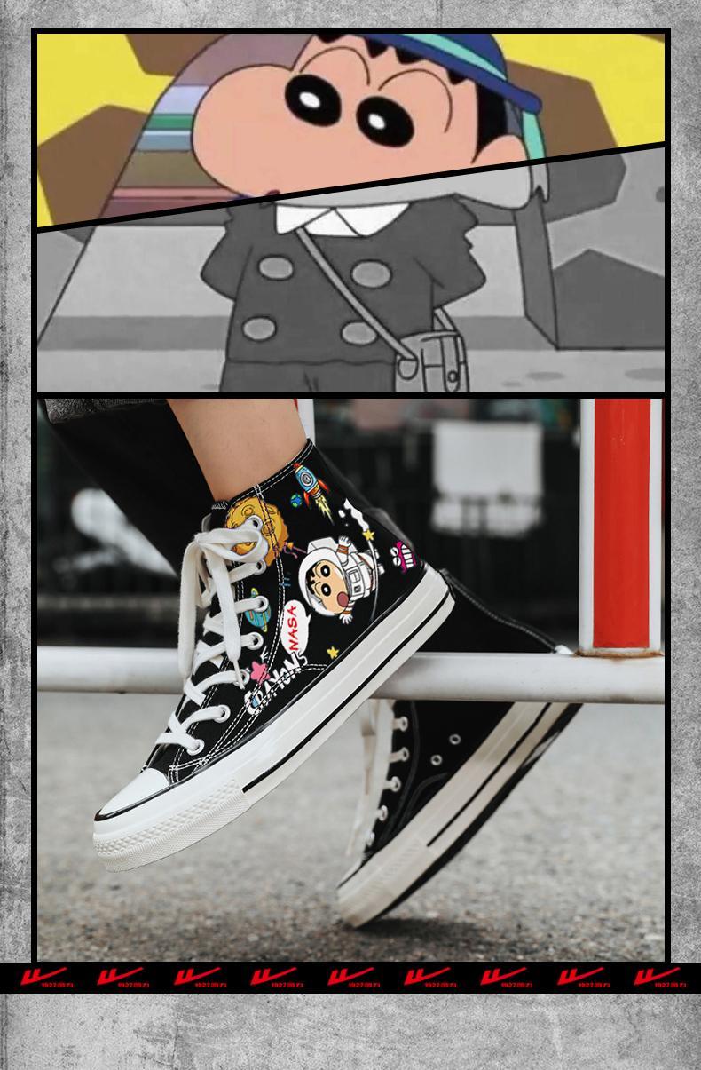 春夏新款动漫手绘鞋蜡笔小新联名鞋nasa款学生高帮帆布鞋男 qnasa蜡笔
