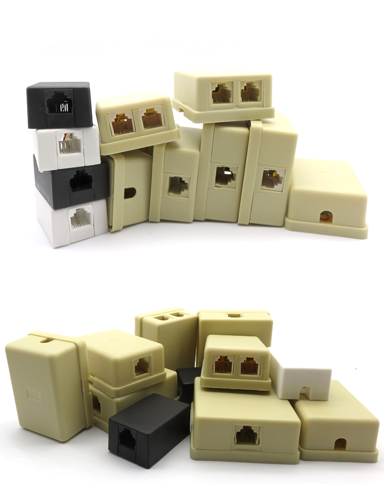 电话机分线盒一分二桌面接线盒一分三电话线分支器固话四通外线 米黄