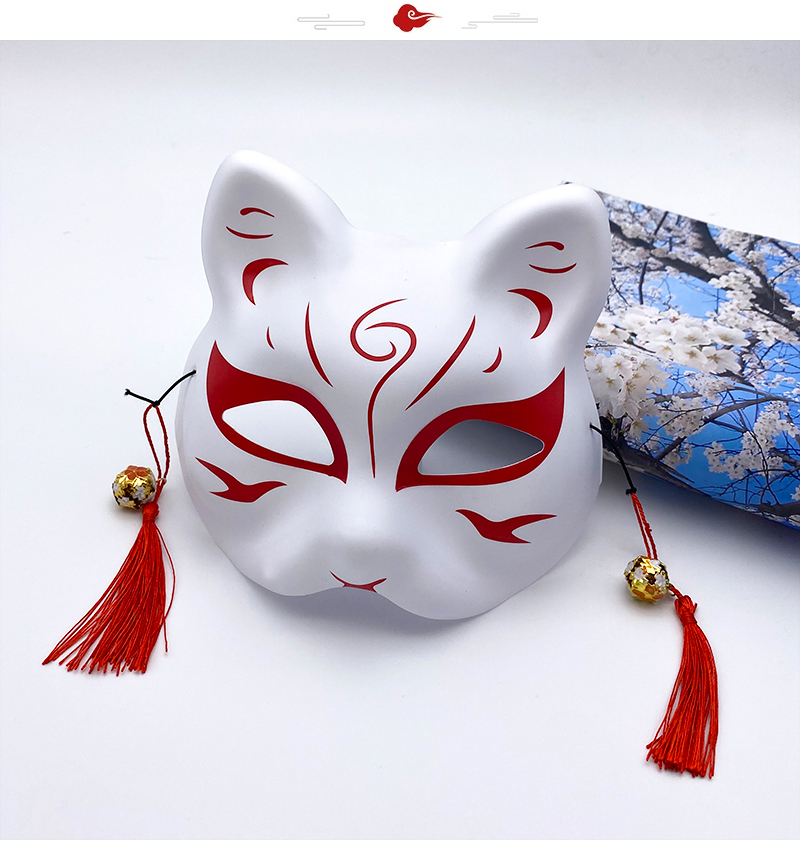 半脸猫面具手绘 抖音同款 日式和风狐狸 动漫男女猫脸cosplay面具