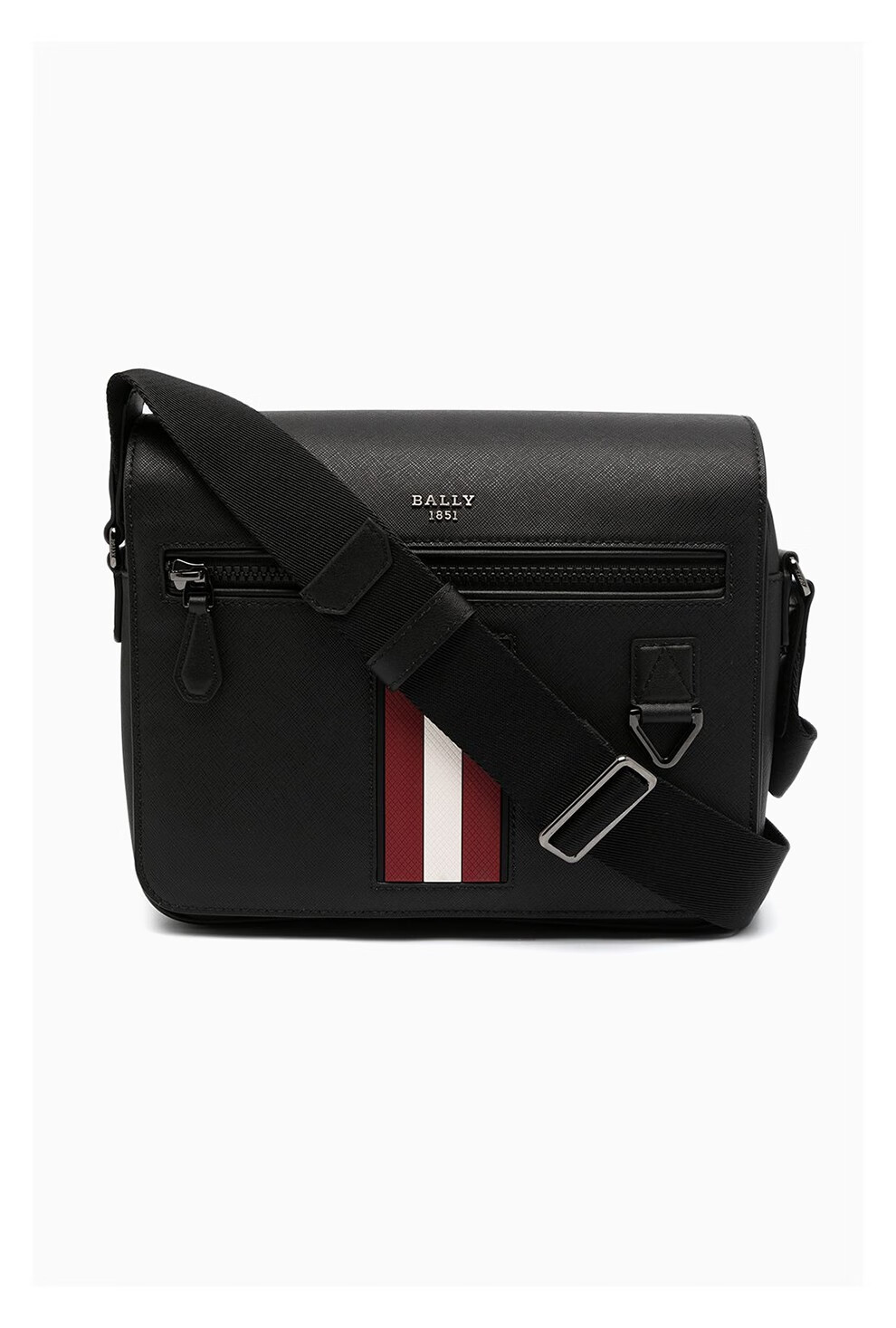 【中检鉴定】bally巴利男包男士牛皮革黑色红白条纹单肩斜挎包 mylo06