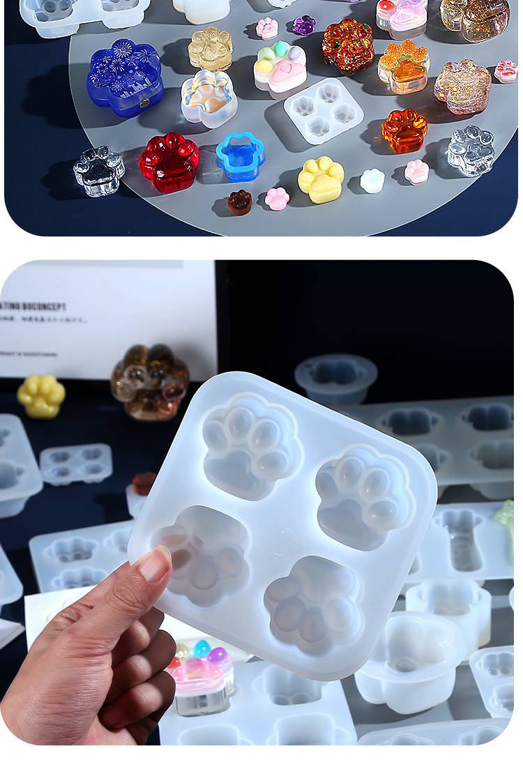 水晶滴胶猫爪 多多乐手工diy水晶滴胶立体硅胶模具四连流沙猫爪镜面