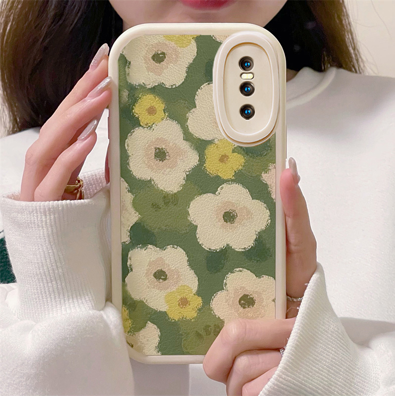 vivox27手机壳适用于vivox27手机壳x23绿色复古油画花女生新款x50防摔