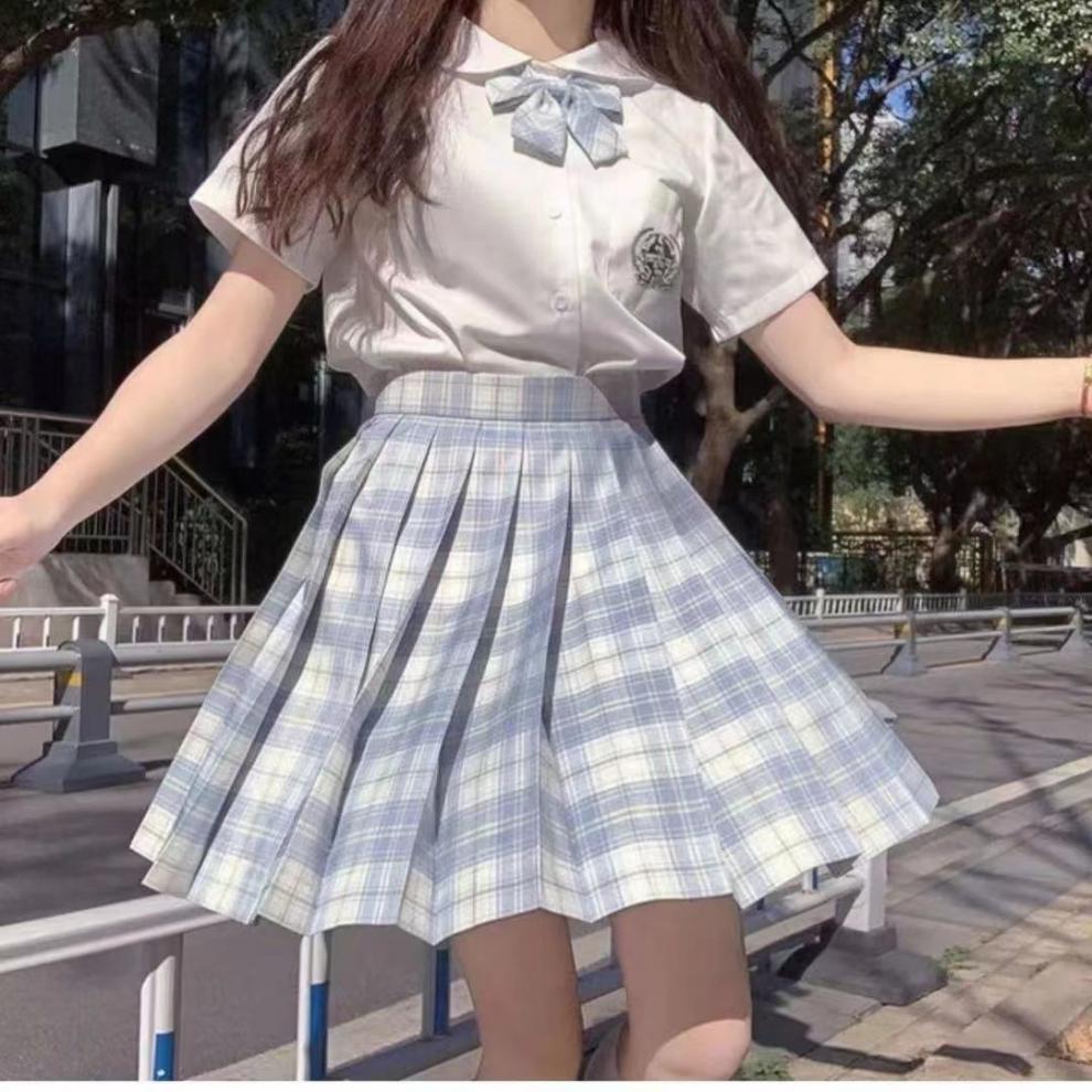 晴愿jk格裙制服套装套夏季格子裙女学生学院风百褶短裙 树莓红茶八