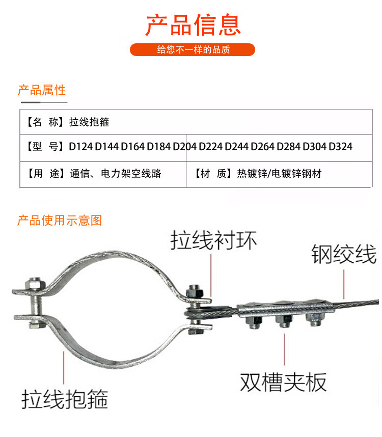 电力镀锌抱箍拉线抱箍吊线抱箍 电线杆路牌油木杆水泥杆抱箍 d224吊线