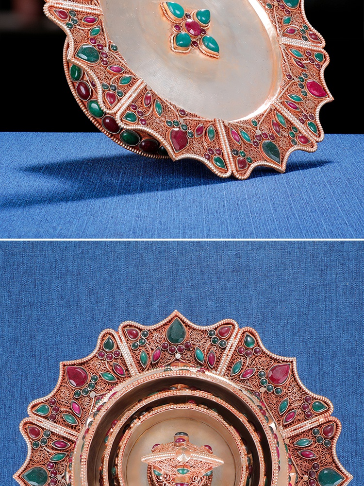 京选好货曼扎盘尼泊尔掐丝曼达盘西藏式手工曼茶罗供曼扎修盘全套16cm