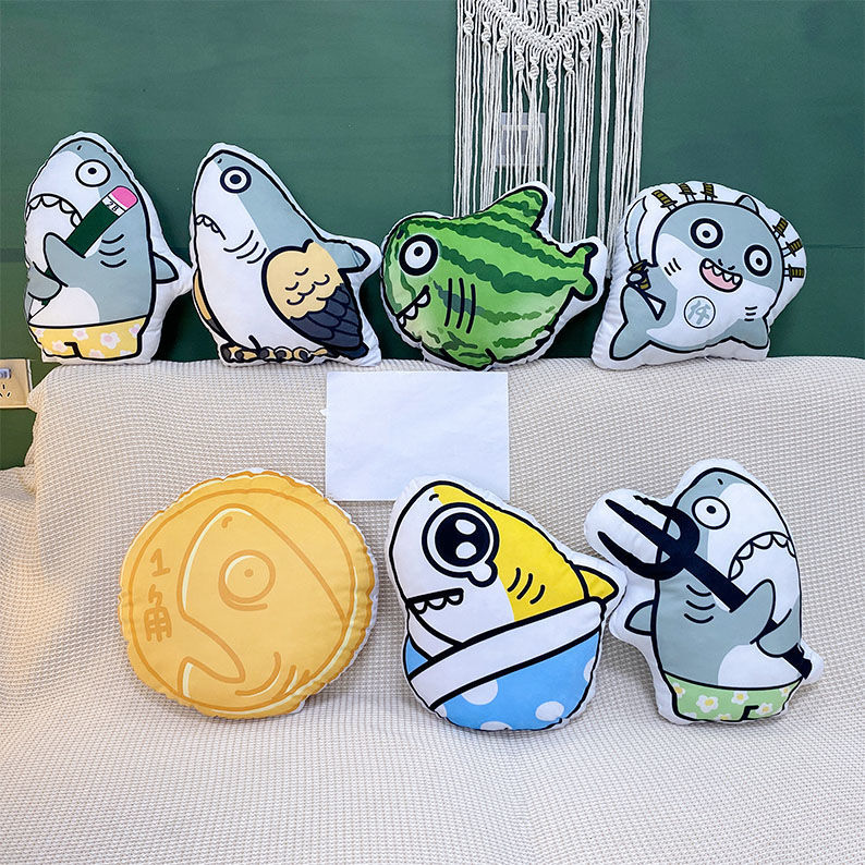 网红沙雕抱枕鲨雕鲨叉鲨瓜鲨缺鲨蛋靠垫鲨手坐垫创意整蛊玩具 橙色