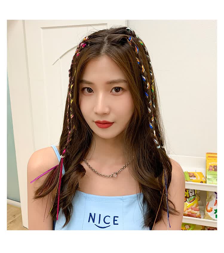 京选发箍假发一体无痕夏季彩色丝带编头发头绳儿童编发彩绳七彩脏辫