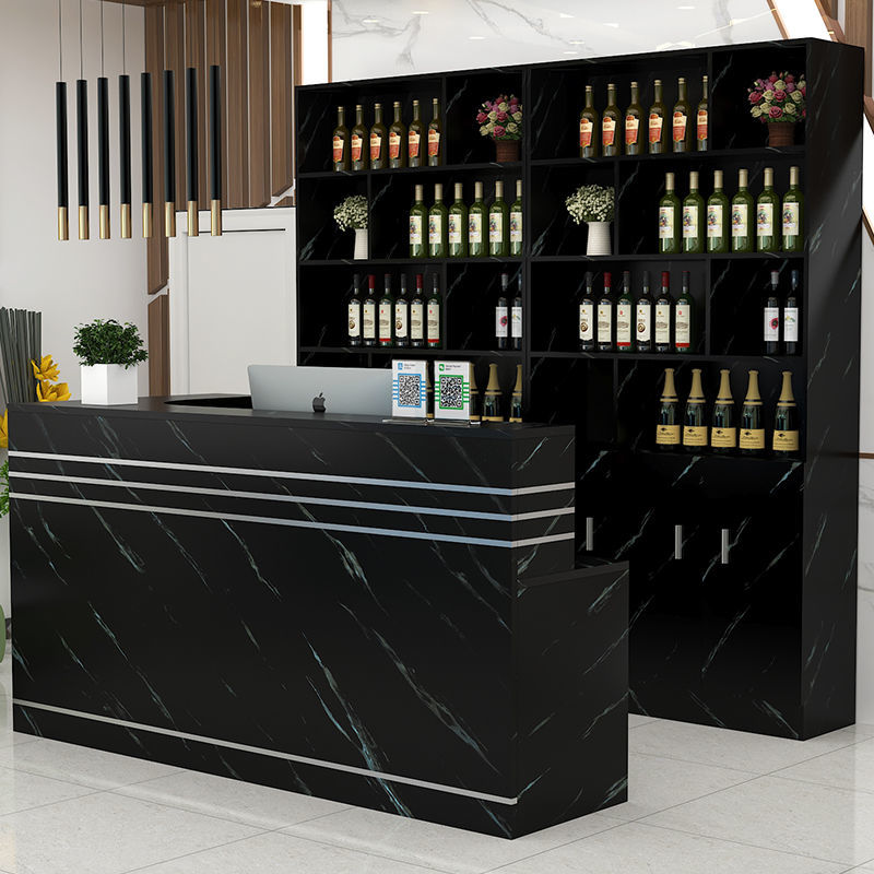简约饭店转角吧台桌商用酒店前台接待台酒柜展示柜 黑色云纹大理石 1