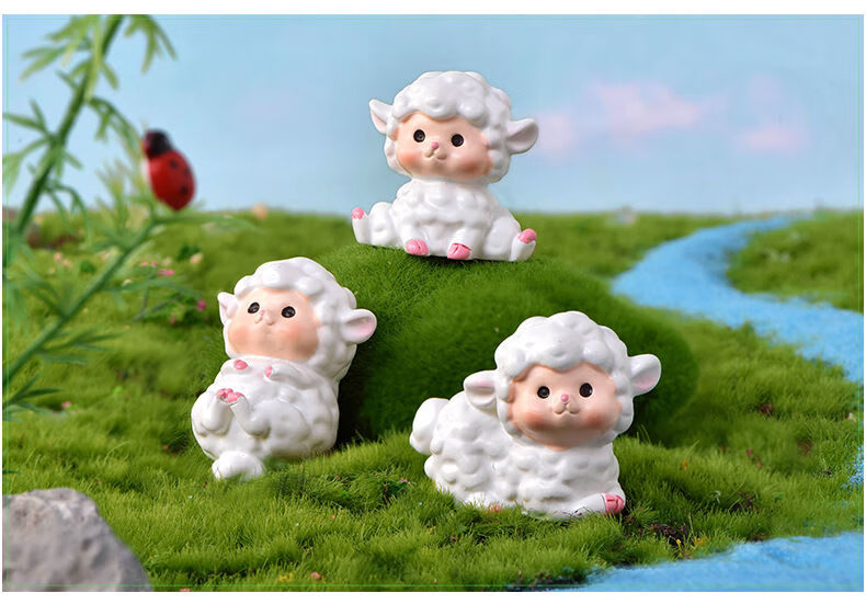 树脂可爱卡通小绵羊摆件客厅装饰学生毕业礼物桌面小玩偶玩具 可爱