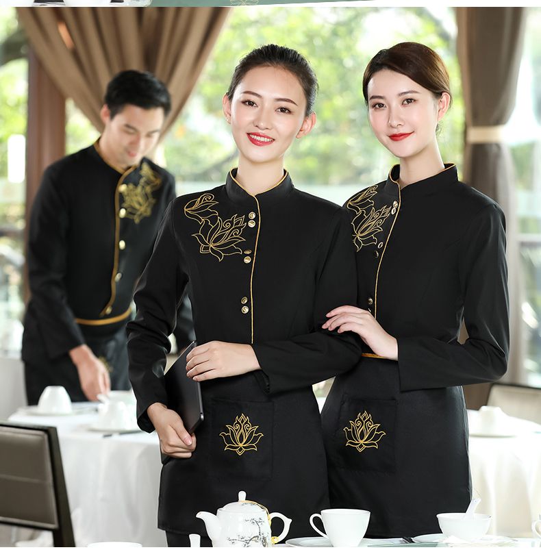 威普驰中式餐厅服务员工作服长餐饮饭店火锅店前厅迎宾特色冬装女 qf