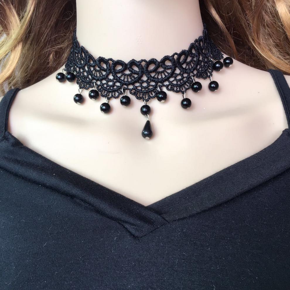 白色百搭黑色蕾丝项链颈带锁骨颈饰韩国新娘项圈 2 爱心白色