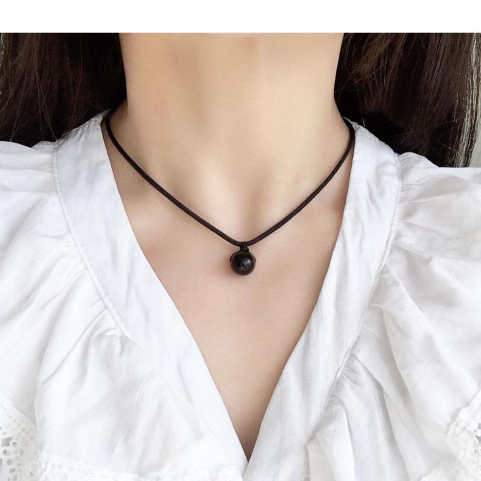 特价捡漏黑曜石珠项链草莓晶锁骨链女男新款黑绳水晶吊坠颈链6965