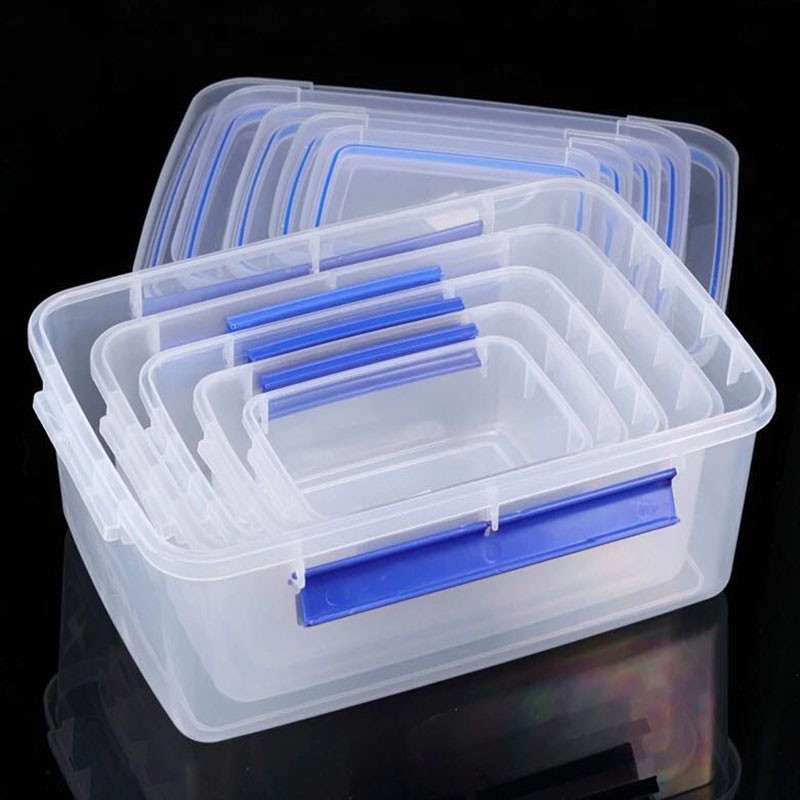 熊俩好带扣透明塑料长方形特大号保鲜盒冰箱收纳微波炉密封盒 1号长边