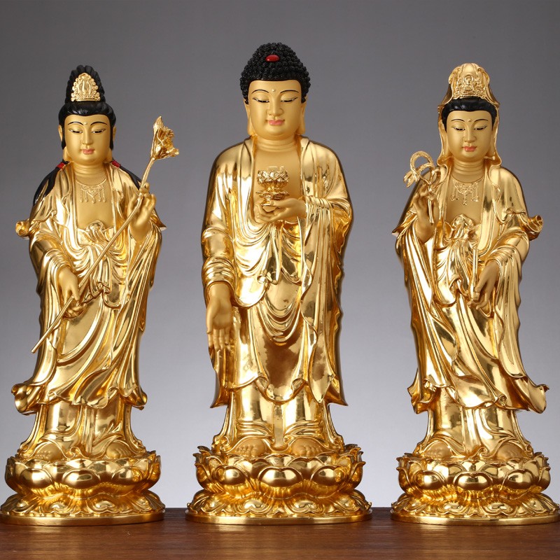 西方三圣家居供奉摆件汉白玉石雕观音菩萨佛像阿弥陀佛佛堂摆件19寸48