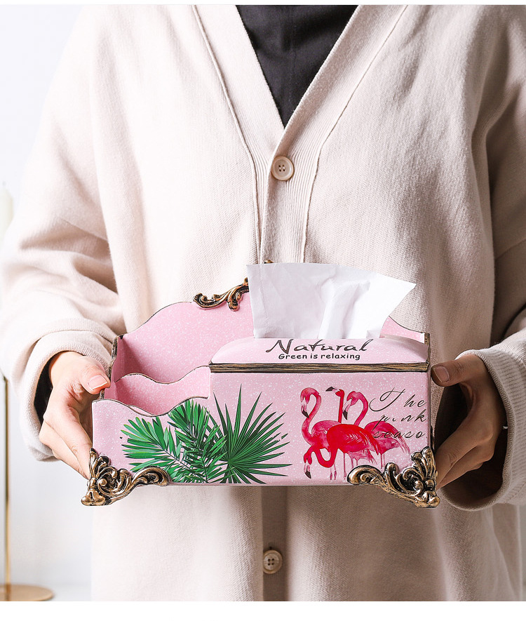 多功能树脂纸巾盒火烈鸟图案装饰防尘抽纸盒桌面遥控器收纳摆件 麋鹿