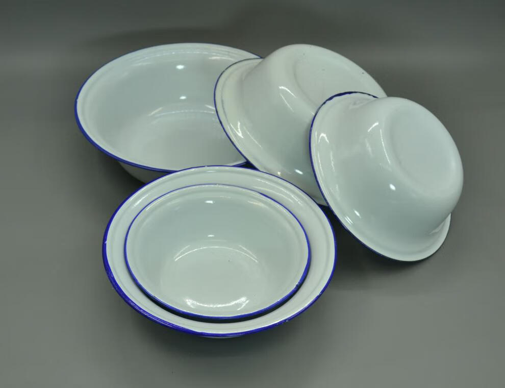 唐瓷汤盆加厚深型搪瓷碗 怀旧搪瓷饭盆老式盆子汤碗汤盆16-24cm多尺寸