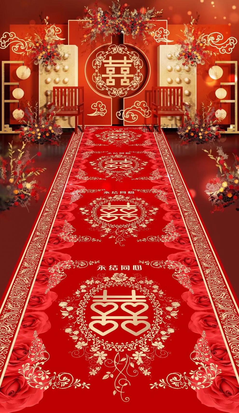 卧室地毯3d立体结婚红地毯婚房卧室床边毯中式婚礼大面积定制走廊过道