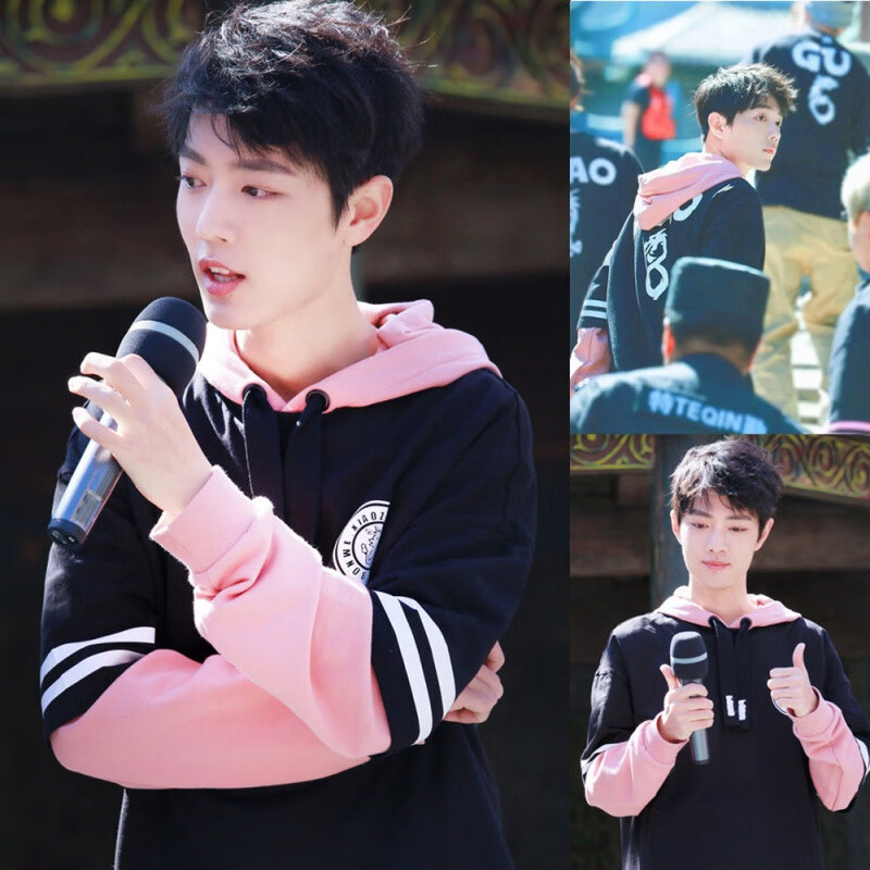 肖战同款衣服女学生连帽卫衣潮假两件春秋宽松男女外套情侣装zhh 白色